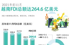 图表新闻：2021年前11月越南FDI总额达264.6亿美元