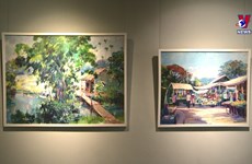 越南刀油画先锋者阮智明画家的画作在胡志明市展出