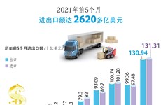 图表新闻：2021年前5个月进出口额达2620多亿美元