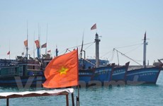 向越南广义省李山县渔民赠送3000面国旗