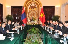  越南政府副总理兼外交部长范平明同蒙古外长蒙赫奥尔吉勒举行会谈