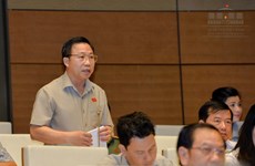 越南国会代表在质询政府成员活动前准备好质询内容