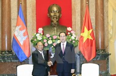 越南国家主席陈大光会见柬埔寨国会主席韩桑林