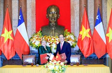 国家主席陈大光与智利总统米歇尔·巴切莱特召开联合新闻发布会