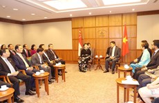  越南国会主席阮氏金银与新加坡国会议长陈川仁举行会谈