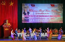 在越南山罗省西北大学就读的老挝留学生欢度民族新年