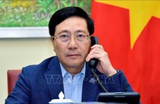 越南政府副总理兼外交部长范平明与新加坡外长维文通电话