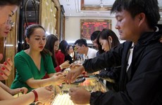 今日上午越南国内市场黄金价格保持在每两5500万越盾以上  