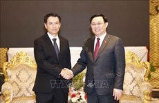 越南国会主席王廷惠会见老挝国家审计署审计长马莱通科马西斯