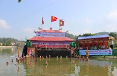 独具特色的越南海阳省水上木偶戏正在上演