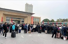 数百名中国人在广宁省芒街口岸排队等候办理出境手续