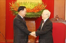 越共中央总书记阮富仲会见老挝人民革命党中央办公厅高级代表团