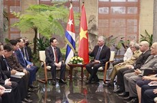 越南国会主席王廷惠会见劳尔·卡斯特罗大将和古共第一书记、国家主席米格尔·迪亚斯-卡内尔