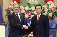 越南国家主席武文赏会见统一俄罗斯党主席、俄罗斯联邦安全会议副主席梅德韦杰夫