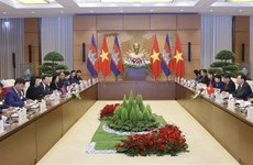 越南国会主席王廷惠与柬埔寨国会主席昆索达莉举行会谈