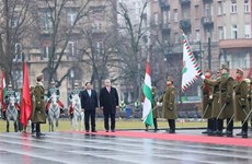 匈牙利总理欧尔班·维克托主持仪式欢迎越南政府总理范明政访匈