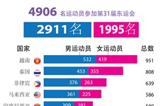 图表新闻：第31届东运会：越南体育代表团运动员数量位居第一