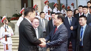 越南国会主席王廷惠会见蒙古国总统呼日勒苏赫