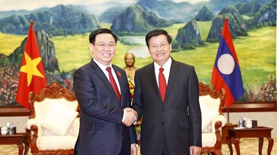 越南国会主席王廷惠礼节性拜会老挝人民革命党中央总书记、国家主席