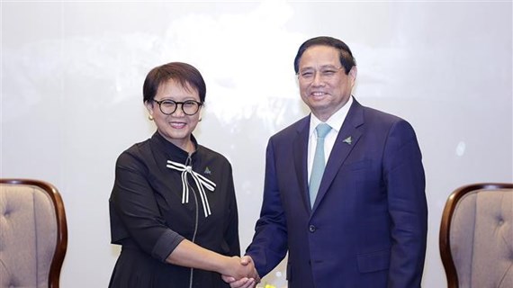 越南政府总理范明政会见印尼外长蕾特诺