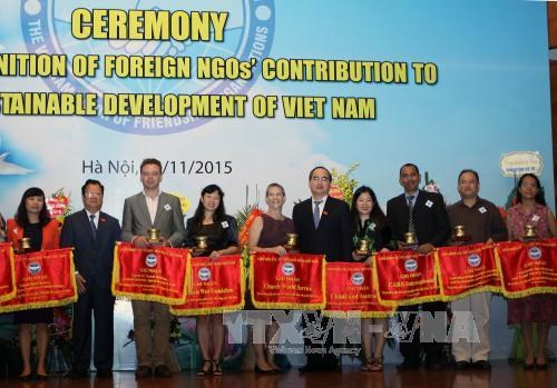 越南友好组织联合会举行仪式表彰国际非政府组织的贡献 hinh anh 1