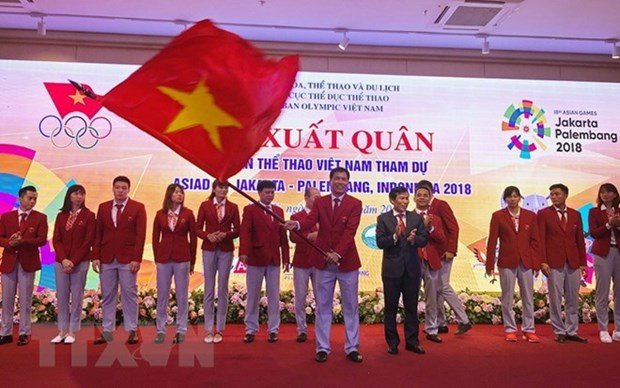 2018年亚运会越南体育代表团出征仪式在河内隆重举行 hinh anh 1