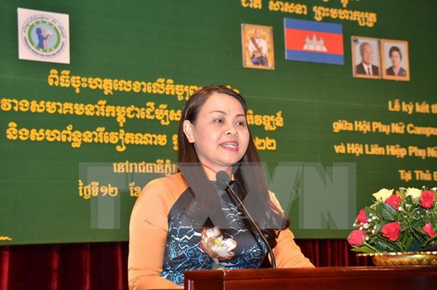 越南妇女联合会代表团会见柬埔寨参议院主席兼人民党副主席赛宗 hinh anh 1