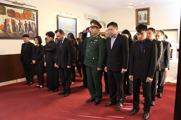 越南驻世界各国大使馆举行原越共中央总书记杜梅吊唁仪式 hinh anh 2