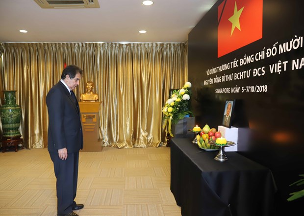 越南驻世界各国大使馆举行原越共中央总书记杜梅吊唁仪式 hinh anh 1