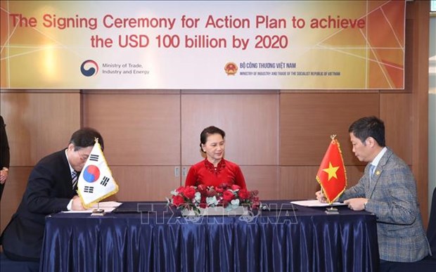 越南与韩国签署谅解备忘录 力争2020年实现双边贸易额达1000亿美元目标 hinh anh 1