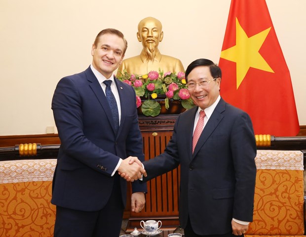 越南政府副总理兼外长范平明会见立陶宛内务部长米休纳斯 hinh anh 1