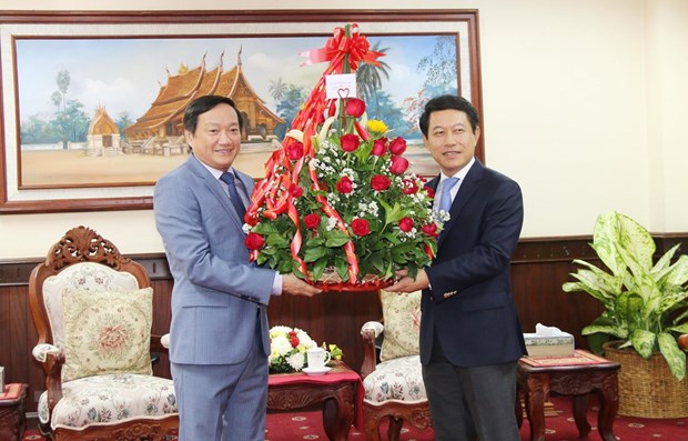 越南驻老挝大使向老挝外交部致以传统新年祝福 hinh anh 1