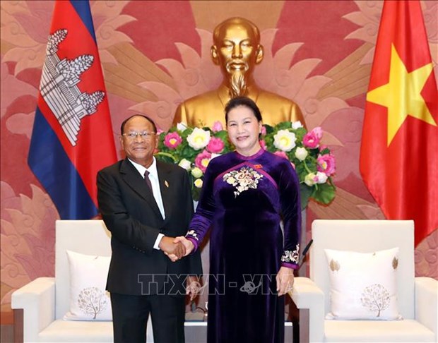 越南国会主席阮氏金银与柬埔寨国会主席韩桑林举行会谈 hinh anh 1