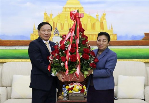 越南党和国家领导致电和送花篮庆祝老挝人民革命党成立65周年 hinh anh 1