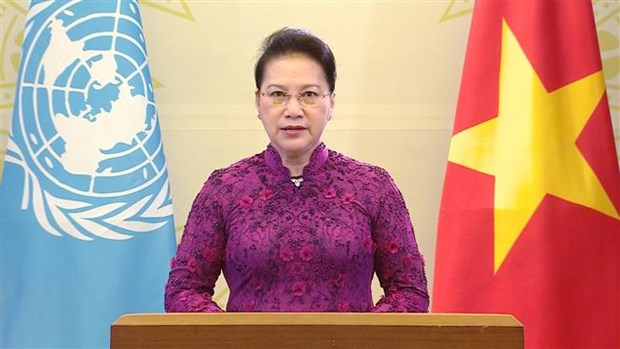越南国会主席阮氏金银在纪念第四次世界妇女大会25周年高级别会议上通过视频发表讲话 hinh anh 1