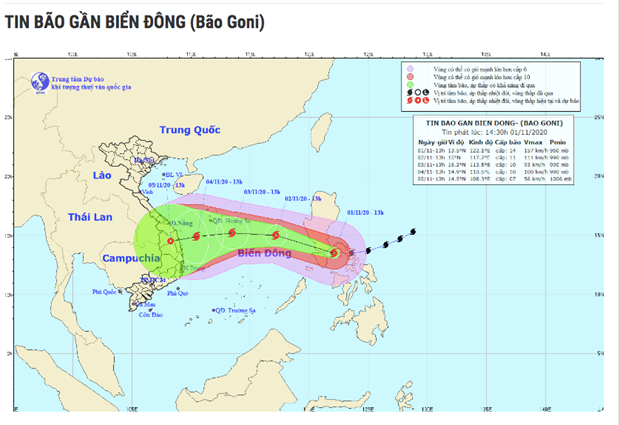超强台风天鹅11月2日进入东海 可继续影响越南中部地区 hinh anh 1