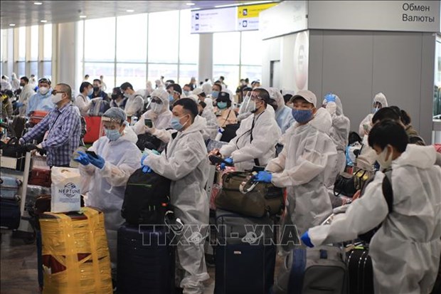 新冠肺炎疫情：将340多名越南公民从俄罗斯接回国的航班安全抵达金兰机场 hinh anh 1