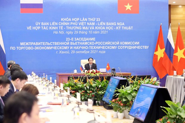 越南与俄罗斯经济贸易和科学技术合作政府间委员会第23次会议以视频方式举行 hinh anh 1