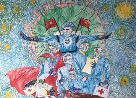 越南弱势儿童眼里的新冠肺炎疫情画展正式开展 hinh anh 1