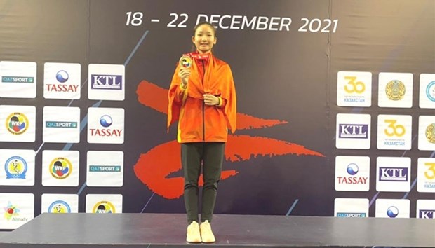 越南选手黄氏美心获得2021年亚州空手道锦标赛冠军 hinh anh 1