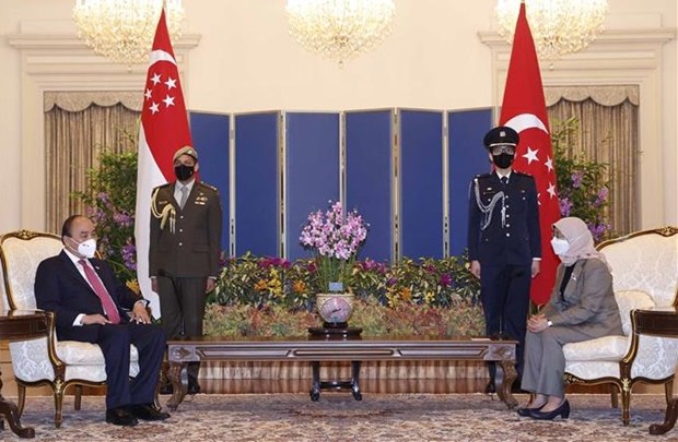 越南国家主席阮春福会见新加坡总统 hinh anh 1
