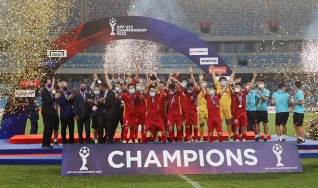 2022年东南亚U23足球锦标赛冠军越南U23队凯旋迎接仪式在胡志明市举行 hinh anh 1