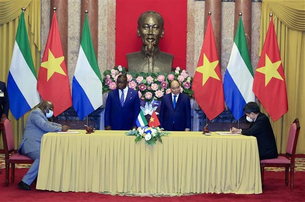 越南国家主席阮春福与塞拉利昂总统朱利叶斯·马达·比奥举行会谈 hinh anh 3