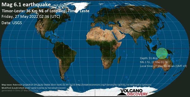 东帝汶附近海域27日发生6.1级地震 恐引发海啸 hinh anh 1