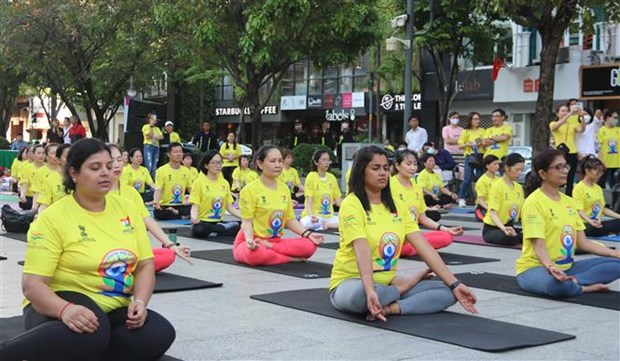 近千人参加在胡志明市举行的第八届国际瑜伽日活动 hinh anh 2
