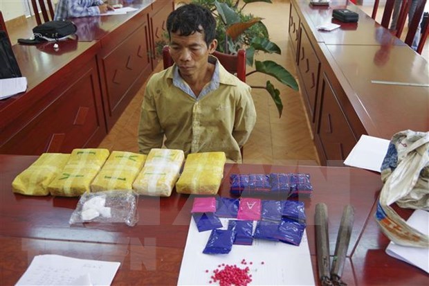 一老挝籍嫌疑人因非法贩运3万粒合成毒品被奠边省警方抓获 hinh anh 1