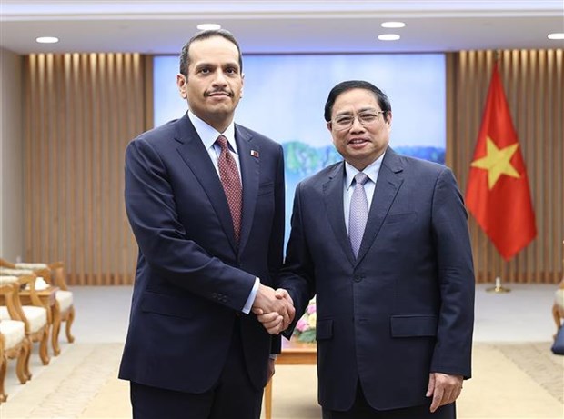 越南政府总理范明政会见卡塔尔外交大臣穆罕默德 hinh anh 1