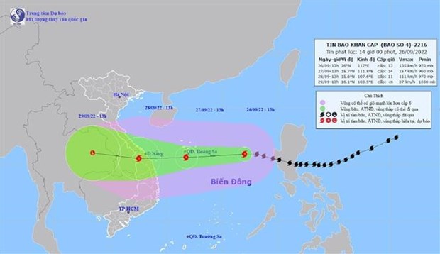 9月27日傍晚 四号台风将袭击越南陆地 hinh anh 1