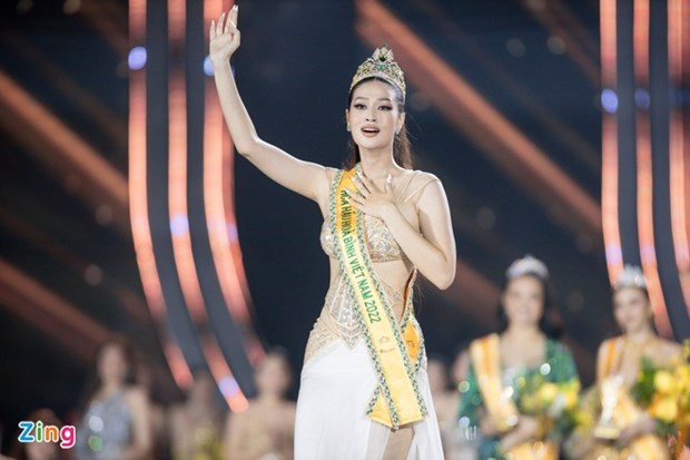 2022年国际和平小姐大赛：越南佳丽段天恩入围人气排行榜前十 hinh anh 1