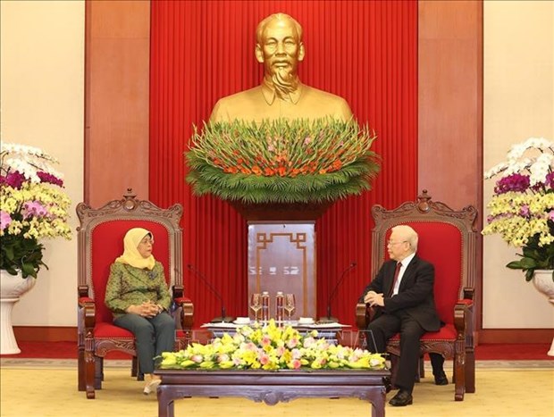 越共中央总书记阮富仲会见新加坡总统哈莉玛·雅各布 hinh anh 1